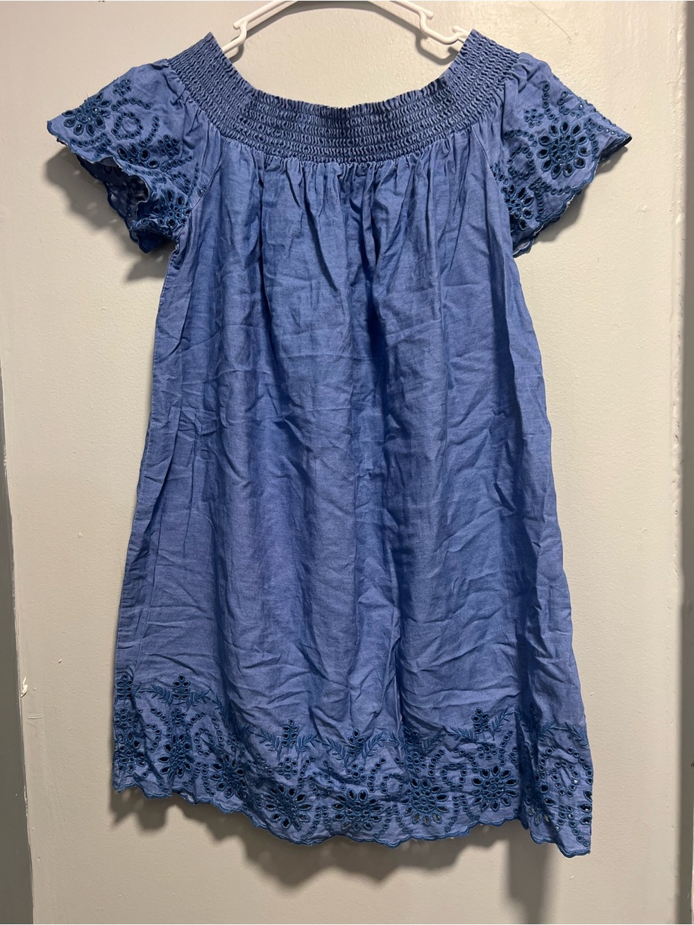 Old Navy Light Blue Off-Shoulder Eyelet Mini Dress size L - Picture 2 of 10
